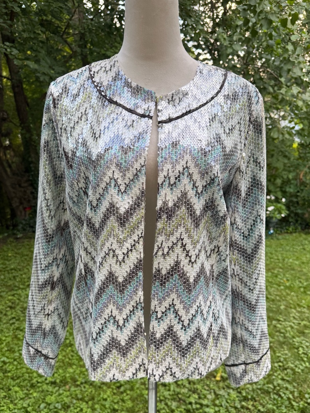 Chicos Women IKAT'S MEOW Jacket Metallic Zig Zag Seascape Sz 1 New With Tags